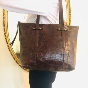 Fossil large brown Leather tote shoulder bag